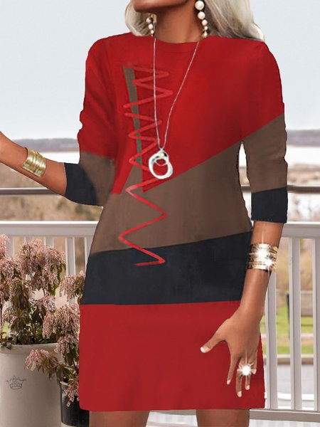 Color Block Casual Dresses, Red, Mini Dresses