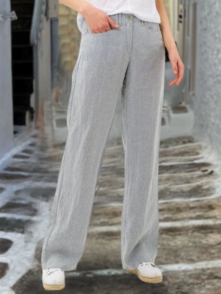 Plain Loose Casual Pants, Gray, Pants