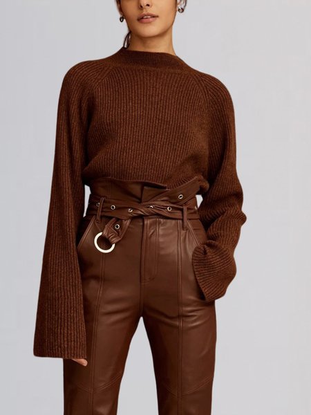 Urban Long Sleeve Plain Turtleneck Regular Fit Sweater, Brown, Pullovers