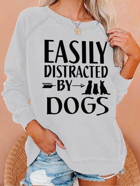 Easily Distracted By Dogs Women's Sweatshirt, White, Hoodies&Sweatshirts