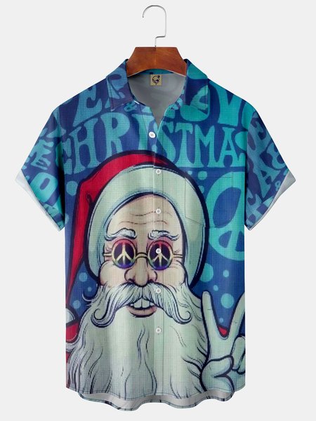 Hippie Christmas Santa Claus Chest Pocket Short Sleeve Casual Shirt, Blue, Men Shirts
Hippie Christmas Santa Claus Chest Pocket Short Sleeve Casual Shirt, Blue, Men Shirts