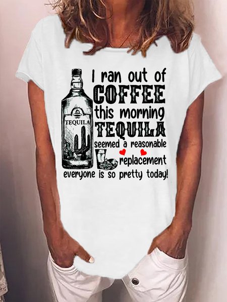 Women's Tequila Seemed A Reasonable Funny Text Letters Cotton-Blend Loose T-Shirt, White, T-shirts