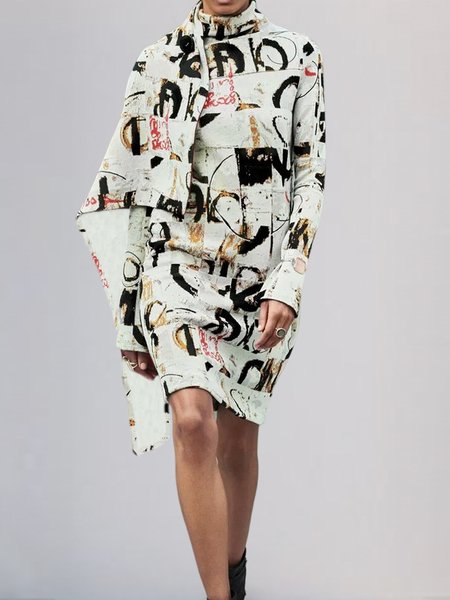 Long Sleeve Urban Abstract Mini Dress, Multicolor, Mini Dresses