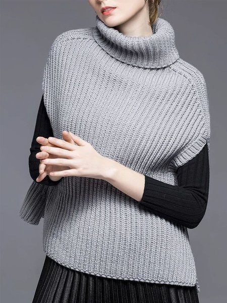 Regular Size Acrylic Daily Turtleneck Sweater, Light gray, Pullovers