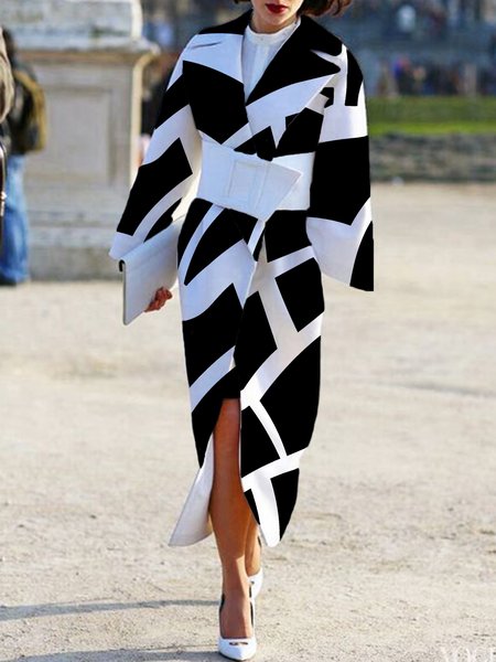 Lapel Collar Urban Geometric Overcoat, Black, Coats
Lapel Collar Urban Geometric Overcoat, Black, Coats