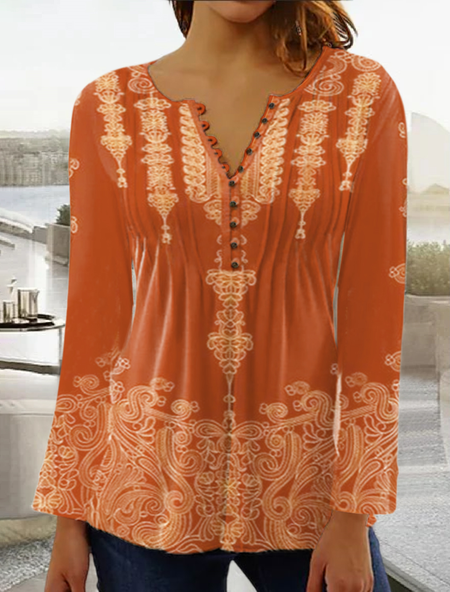 

Women's Ethnic Casual Long Blouse to wear with legging Henry Collar Black Gold Tunic, Orange, T-Shirts