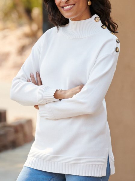 Casual Yarn/Wool Yarn Regular Fit Sweater, White, Sweaters