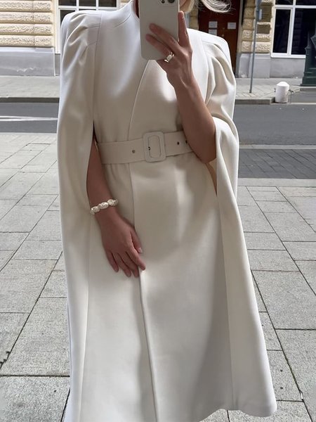 Elegant Regular Size Loose Sleeveless Overcoat, White, Coats