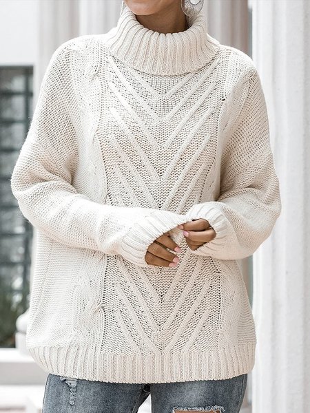 Long sleeve Plain Turtleneck Casual Sweater, Apricot, Pullovers