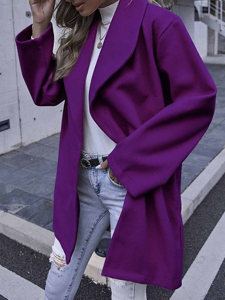 Daily Long sleeve Urban Plain Shawl Collar Overcoat, Purple, Coats