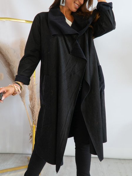 Plain Suede Urban Coat, Black, Outerwear