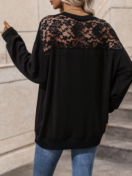 Loose Plain Urban Sweatshirt, Black, Sweatshirts & Hoodies