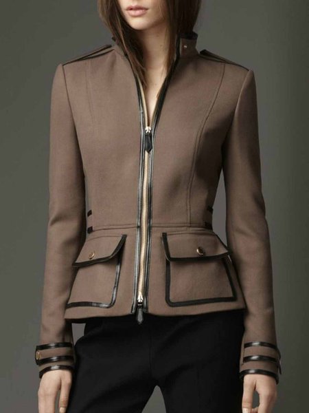 Long sleeve Color Block Regular Fit Jacket, Coffee, Jackets