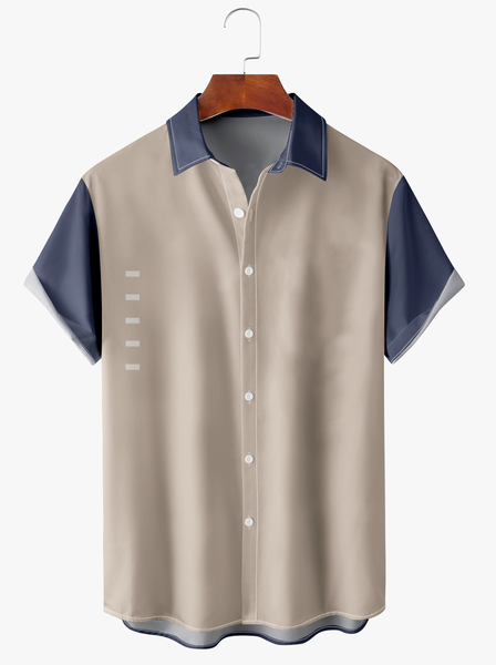 Contrasting Colors Short Sleeve Casual Shirt, Khaki, Men Shirts