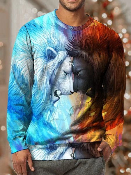 Men Lion Animals Pattern Casual Sweatshirt, As picture, Hoodies&Sweatshirts