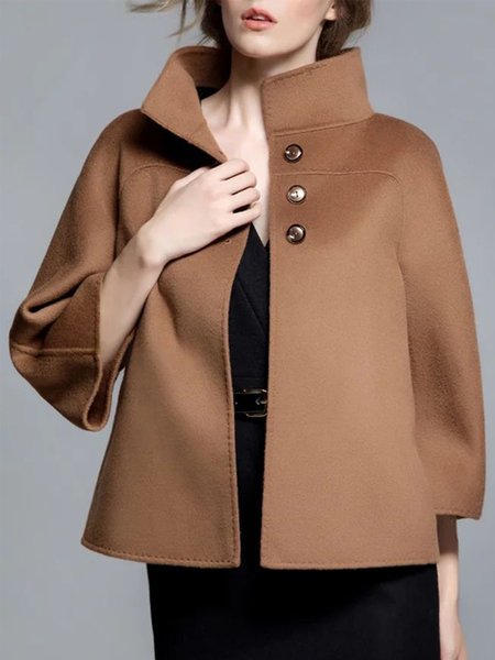 Three Quarter Regular Size Casual Overcoat, Camel, Coats