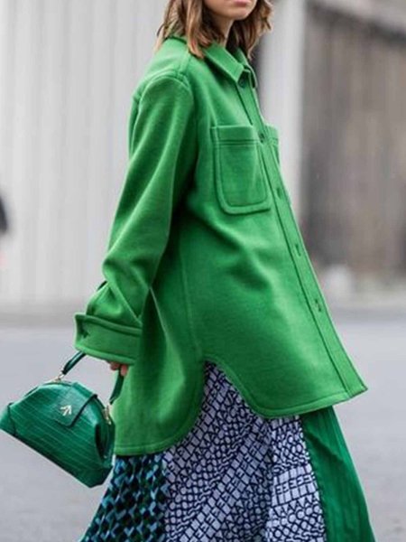 Daily Long sleeve Regular Fit Urban Overcoat, Green, Coats