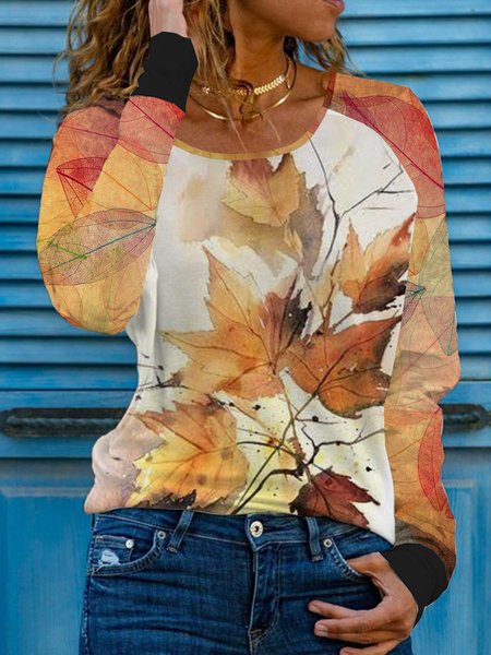 Leaves Print Round Neck Long Sleeve Casual T-shirt & Top, Yellow, Long sleeve tops
Leaves Print Round Neck Long Sleeve Casual T-shirt & Top, Yellow, Long sleeve tops
