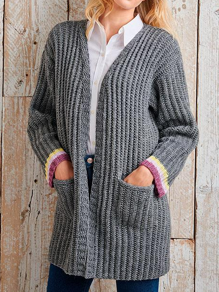 Color Block Casual Others Sweater Coat, Gray, Sweaters