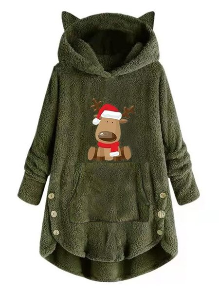 Casual Christmas Polar Fleece Hoodie Sweatshirts, Army green, Hoodies & Sweatshirts