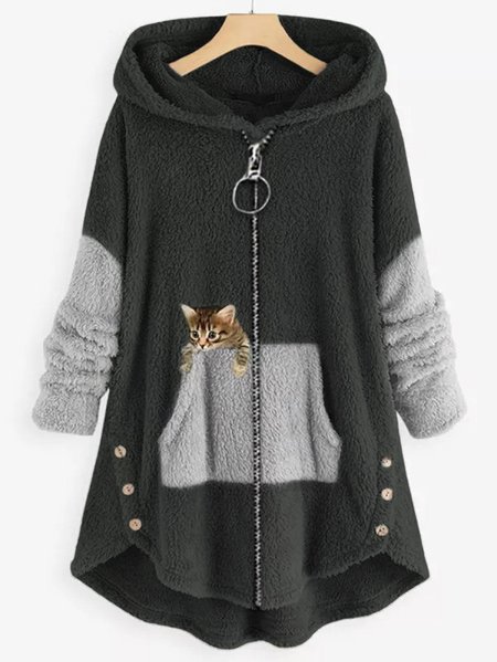 Women Long Sleeve Cat Print Hoodie Fleece With Button Pockets Coat, Deep gray, Outerwear
Women Long Sleeve Cat Print Hoodie Fleece With Button Pockets Coat, Deep gray, Outerwear