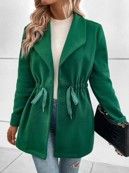 Urban Waterfall Collar Drawstring Waist Overcoat, Green, Coats