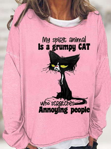 Womens Funny Black Cat Sweatshirt, Pink, Hoodies&Sweatshirts