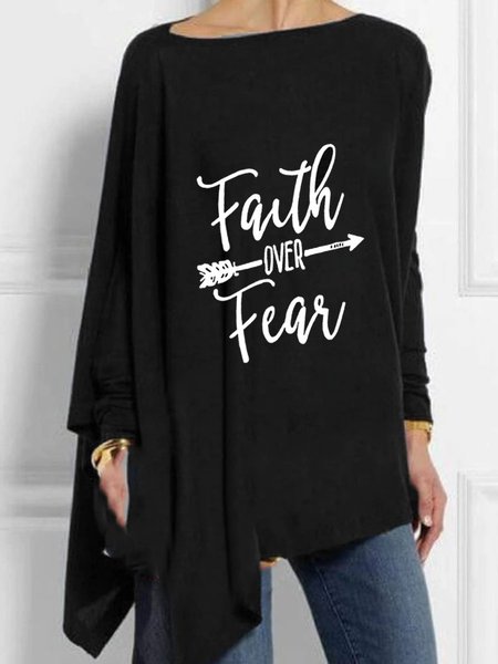 Regular Fit Text Letters Boat Neck T-Shirt, Black, T-Shirts