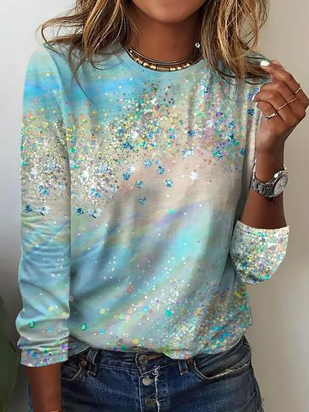 Casual Ombre Regular Fit Crew Neck T-Shirt, Blue, T-Shirts