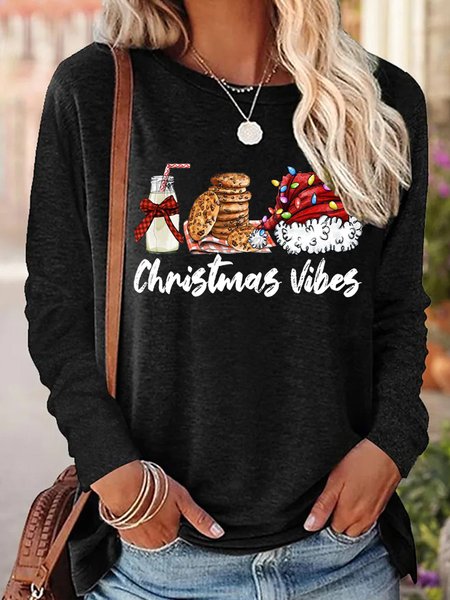Christmas Vibes Women's Long Sleeve T-Shirt, Black, Long sleeves