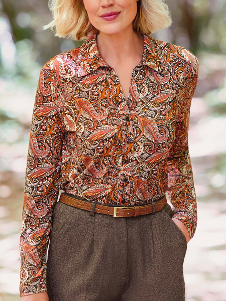 Boho Ethnic Shirt Collar Blouse, Multicolor, Blouses & Shirts