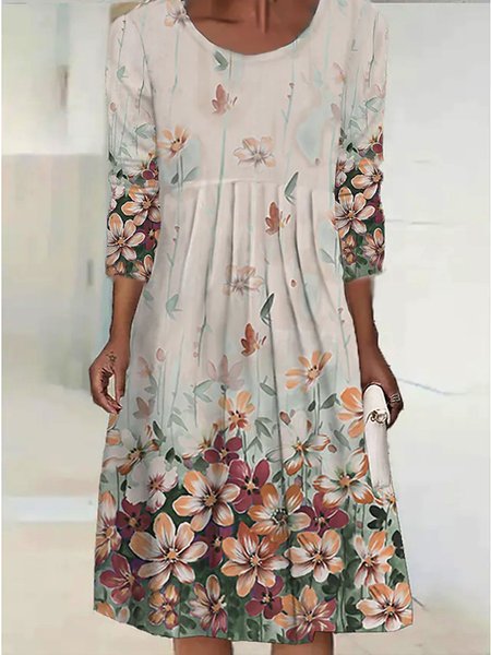 Crew Neck Casual Loose Dress, Multicolor, Mini Dresses