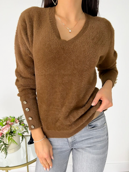 Wool/Knitting Plain Loose Sweater, Brown, Sweaters & Cardigans