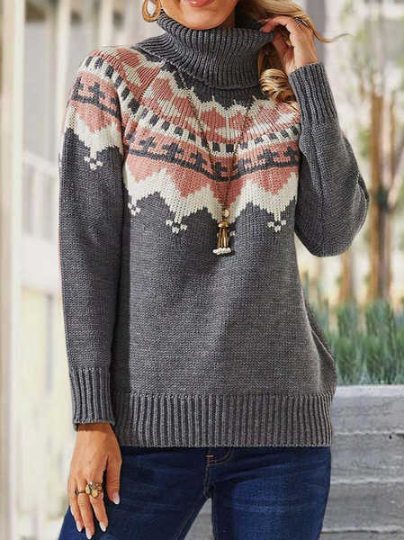 Wool/Knitting Turtleneck Casual Sweater, Gray, Sweaters