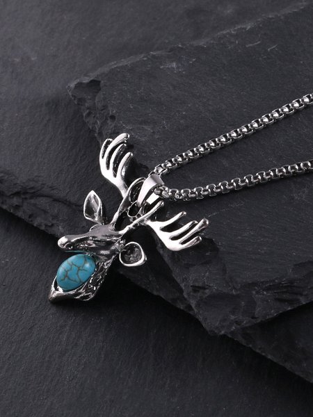 Vintage Distressed Inlaid Turquoise Elk Pattern Necklace Christmas Festive Party Matching, Silver, Men Necklaces
Vintage Distressed Inlaid Turquoise Elk Pattern Necklace Christmas Festive Party Matching, Silver, Men Necklaces