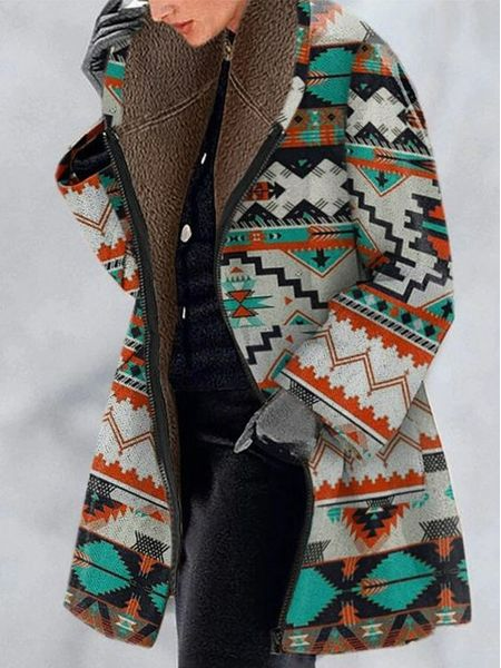 Ethnic Fluff/Granular Fleece Fabric Casual Coat, Multicolor, Outerwear