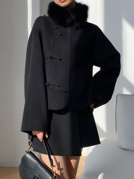 Elegant Plain Long Sleeve Loosen Jacket, Black, Jackets