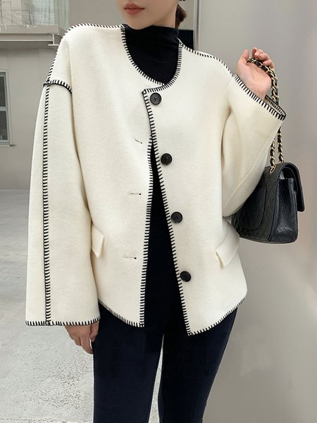 Long sleeve Daily Color Block Crew Neck Jacket, White, Jackets
Long sleeve Daily Color Block Crew Neck Jacket, White, Jackets