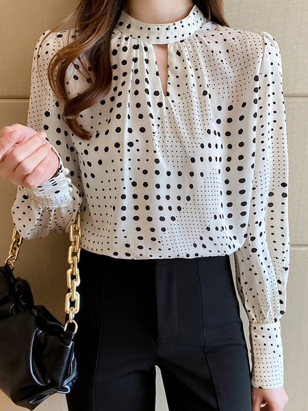 Loose Stand Collar Long sleeve Blouse, White, Blouses and Shirts