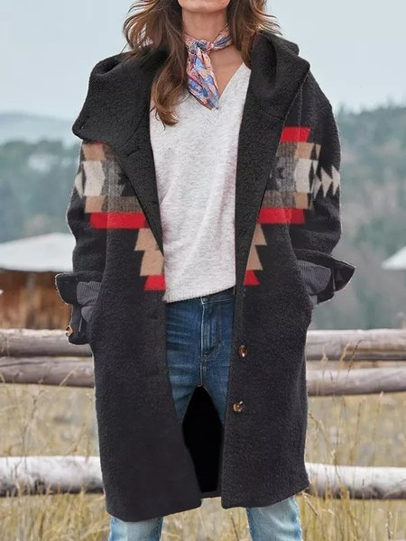 Woolen Ethnic Boho OverCoat, Black, Outerwear