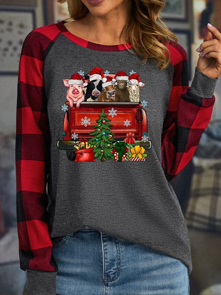Animal With Christmas Women's Long Sleeve Buffalo Plaid T-Shirt, Gray, Long sleeves
Animal With Christmas Women's Long Sleeve Buffalo Plaid T-Shirt, Gray, Long sleeves