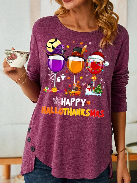 Women's Happy Hallo Thanks Mas Funny Three Red Wine Glasses Christmas Graphic Long Sleeve Top, Wine red, Long sleeves
Women's Happy Hallo Thanks Mas Funny Three Red Wine Glasses Christmas Graphic Long Sleeve Top, Wine red, Long sleeves