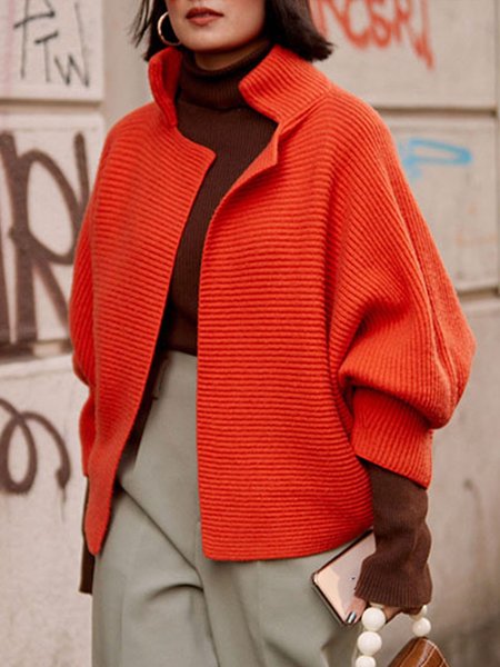 Urban Long sleeve Loose Sweater Coat, Orange red, Cardigans