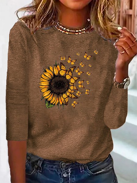 

Sunflower Long sleeve Crew Neck T-Shirt, Brown, Long Sleeves