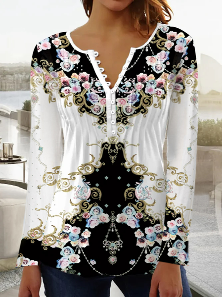 Casual Regular Fit Ethnic Crew Neck Top, Multicolor, Tops