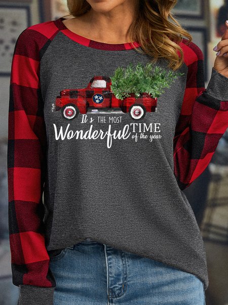 Womens Crew Neck Casual Christmas Top, Gray, Long sleeves