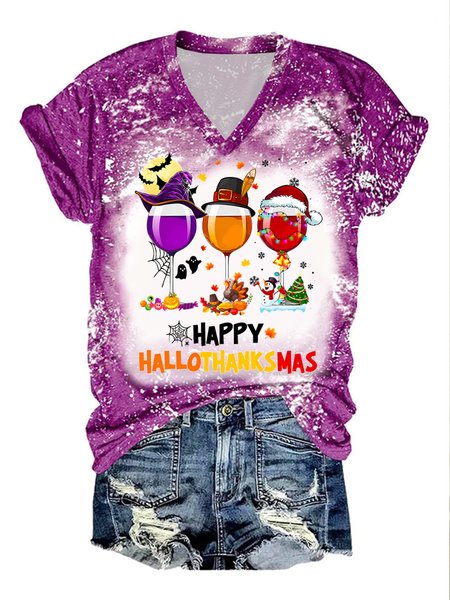 Women's Happy Hallothankmas Funny Three Red Wine Glasses Bleach Graphics Print V Neck Cotton-Blend Loose T-Shirt, Rose red, T-shirts
Women's Happy Hallothankmas Funny Three Red Wine Glasses Bleach Graphics Print V Neck Cotton-Blend Loose T-Shirt, Rose red, T-shirts
