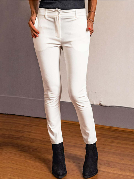Casual Plain Casual Pants, White, Pants