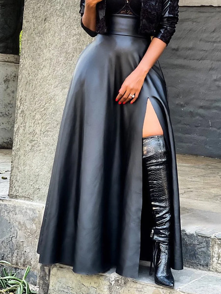 Loose Urban High Waist Long Skirt, Black, Skirts 
Loose Urban High Waist Long Skirt, Black, Skirts