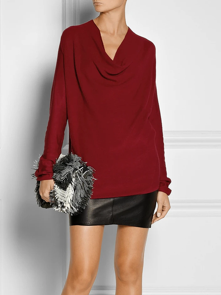 Urban Others Loose Long sleeve Daily Top, Wine red, Blouses and Shirts